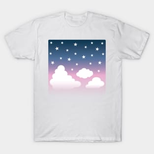 Clouds | Stars | Gradient | White Blue Pink T-Shirt